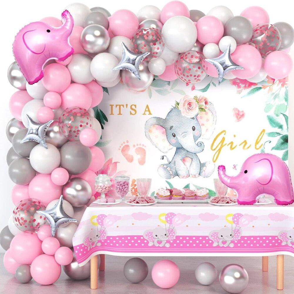 Girls Baby Shower Decoration Set - Elephant/Pink